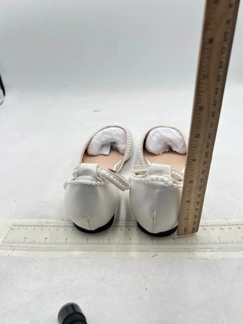 miss left Ivory Lovely Pearls Pointed Toe Flats Ankle Strap Comfortable Sandals